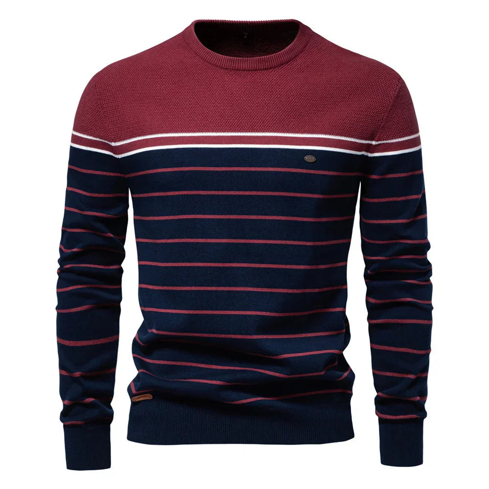Image of Caleb | Men's Striped Crew Neck Pullover Sweater