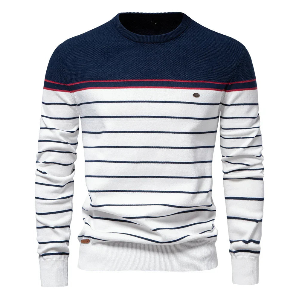 Image of Caleb | Men's Striped Crew Neck Pullover Sweater