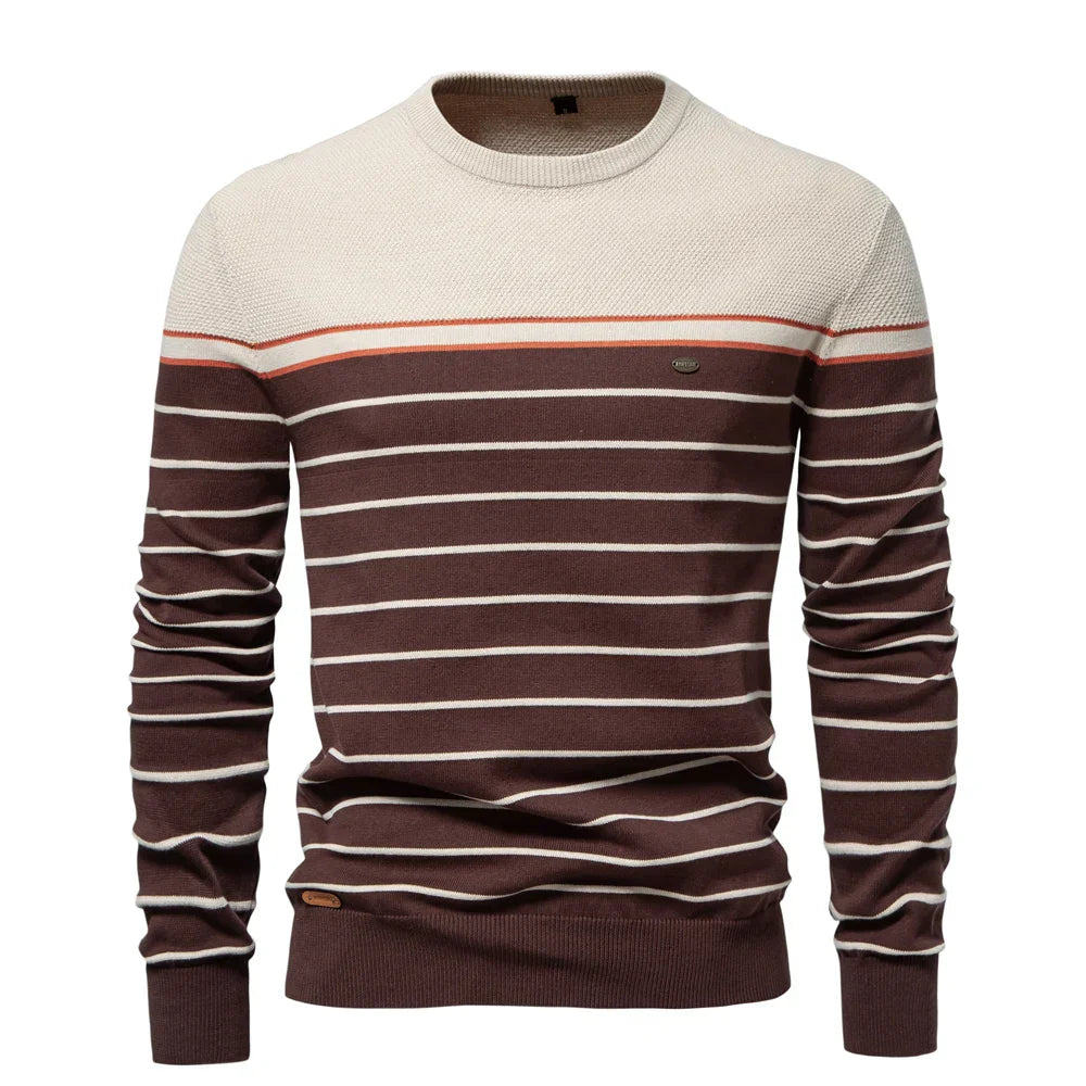 Image of Caleb | Men's Striped Crew Neck Pullover Sweater