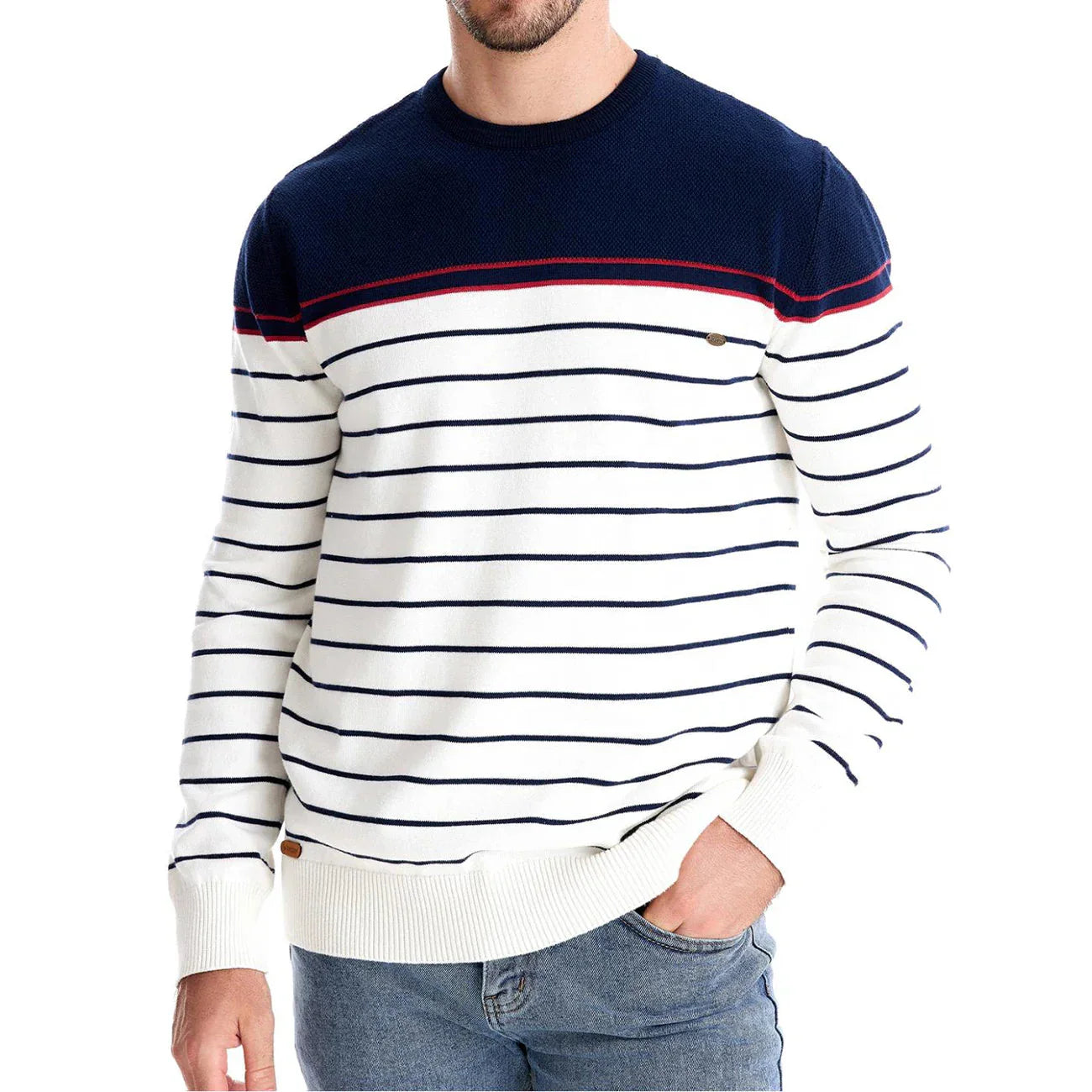 Image of Caleb | Men's Striped Crew Neck Pullover Sweater
