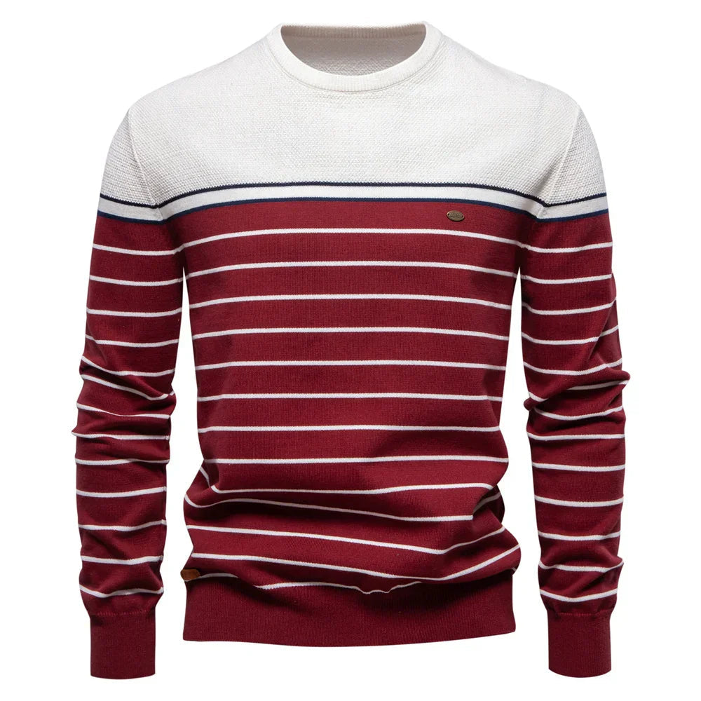 Image of Caleb | Men's Striped Crew Neck Pullover Sweater