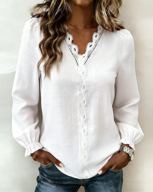 Image of Catherine | Women's Long Sleeve V-Neck Blouse