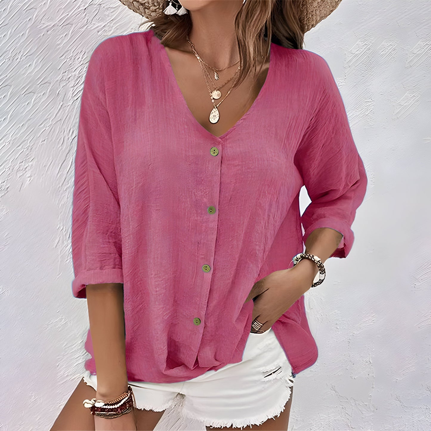 Image of Christina | Women's V-Neck Button-Down Blouse