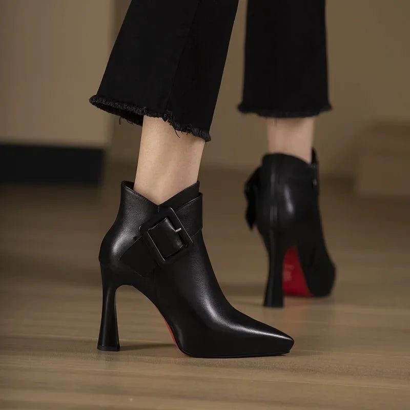 Image of Christine | Women's Buckle Pointed Toe Heeled Ankle Boots