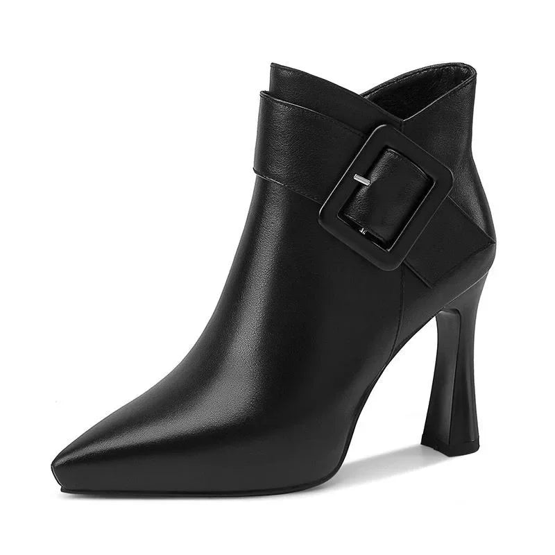 Image of Christine | Women's Buckle Pointed Toe Heeled Ankle Boots