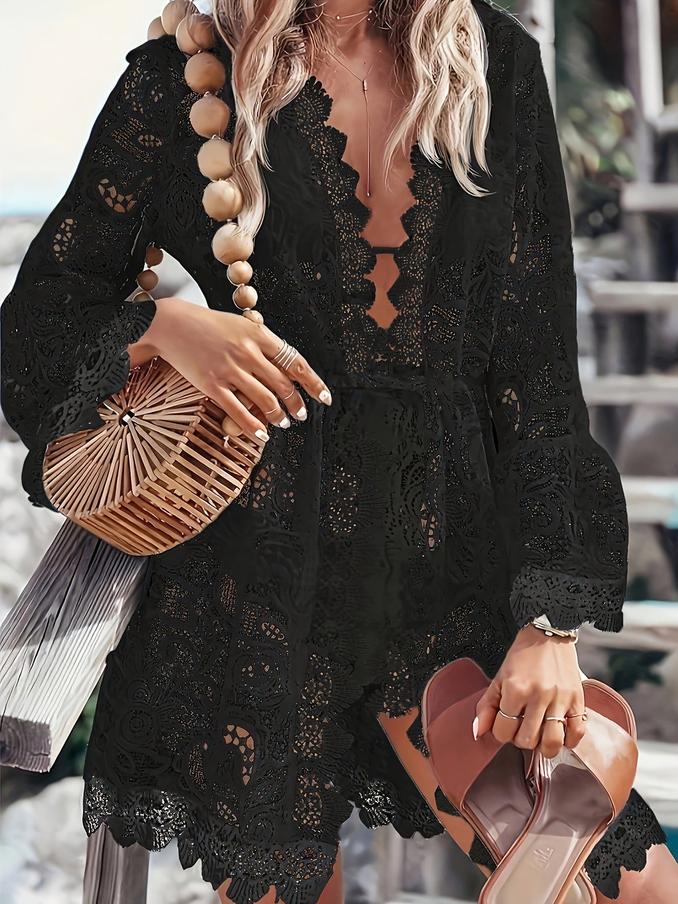 Image of Christine | Women's V-Neck Lace Mini Dress