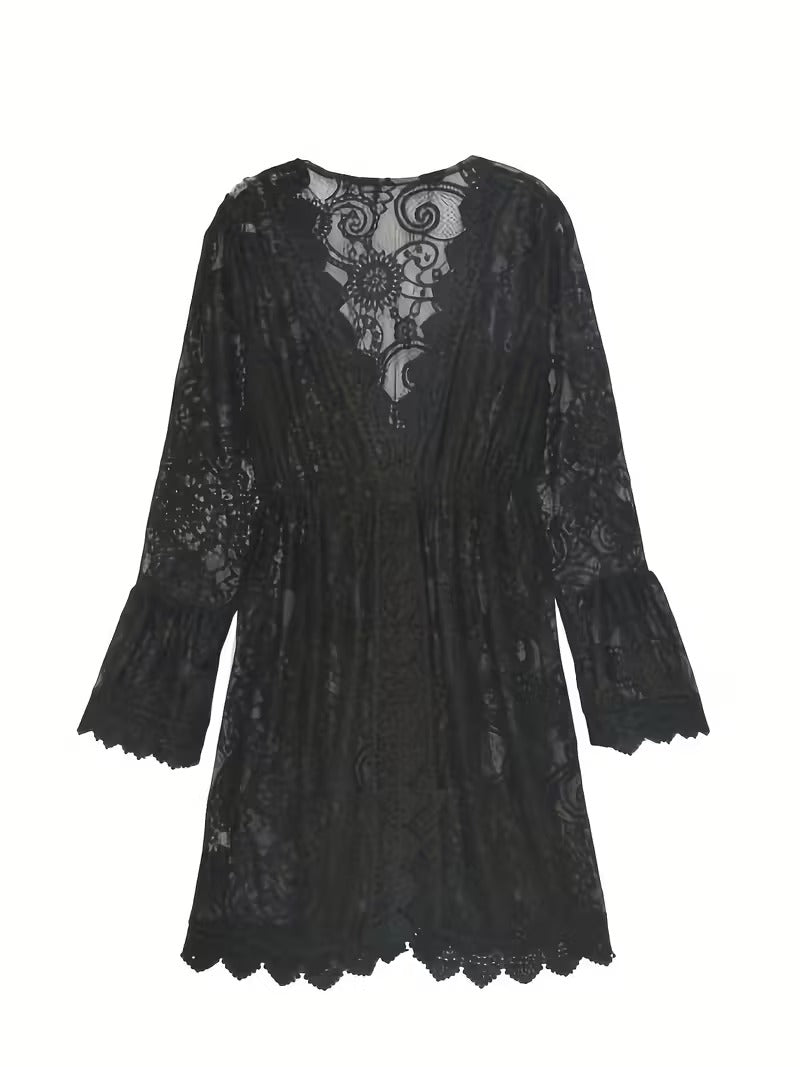 Image of Christine | Women's V-Neck Lace Mini Dress