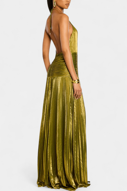 Image of Cindy | Women's Halter Metallic Maxi Dress