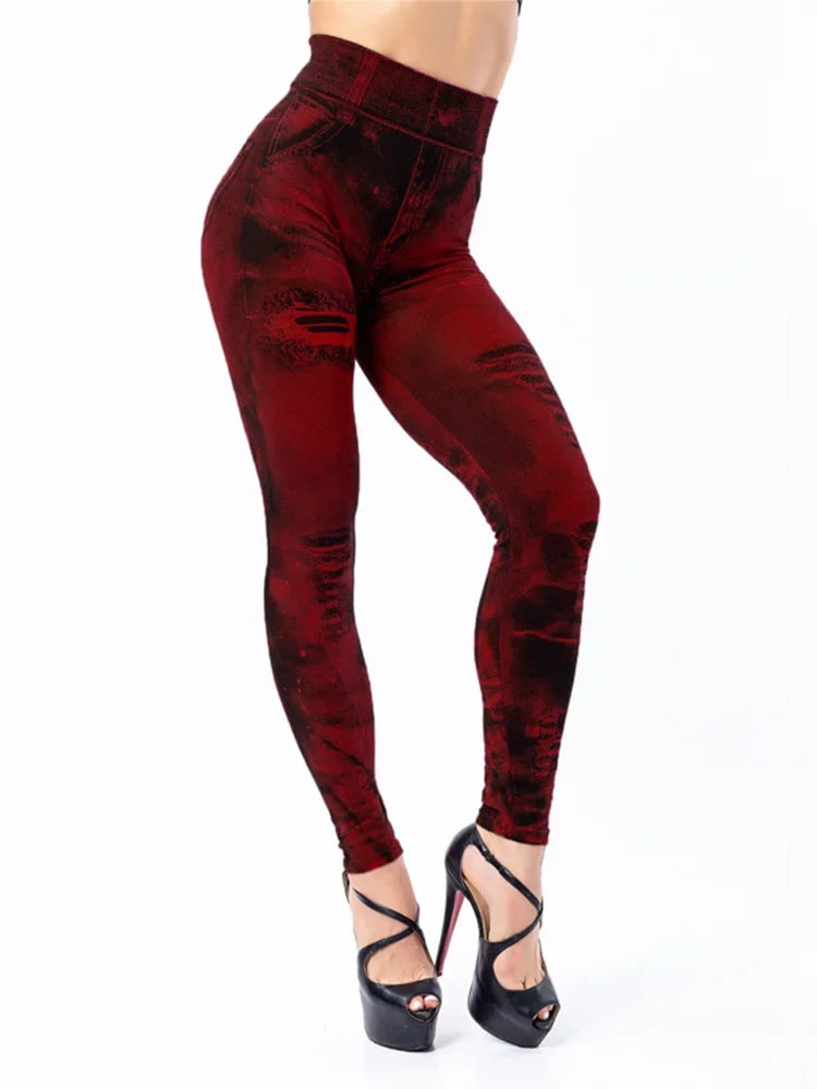 Image of Clara | Women's High-Waisted Distressed Printed Leggings