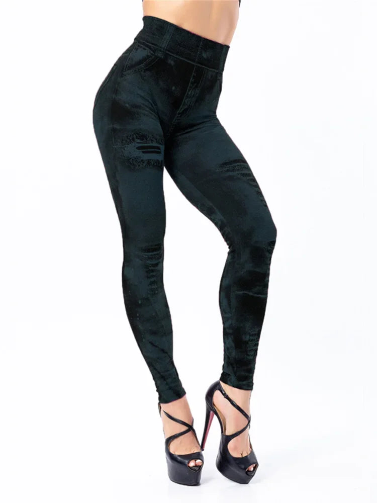 Image of Clara | Women's High-Waisted Distressed Printed Leggings