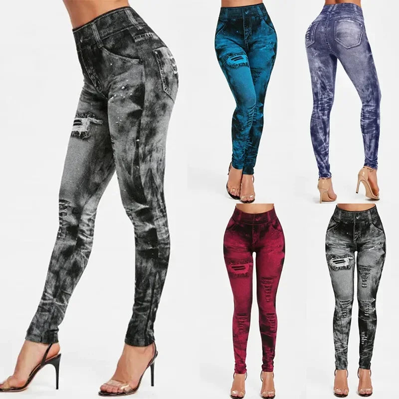 Image of Clara | Women's High-Waisted Distressed Printed Leggings