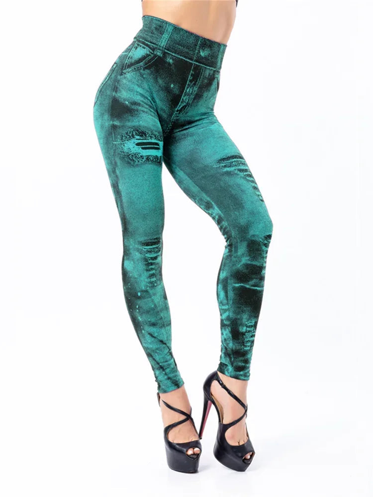 Image of Clara | Women's High-Waisted Distressed Printed Leggings