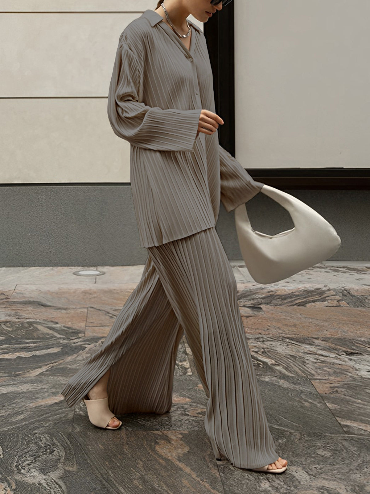 Image of Delilah | Women's Plissé Pleated Two-Piece Pant Set