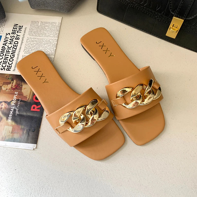 Image of Devon | Women's Chain Detail Slip-On Slides