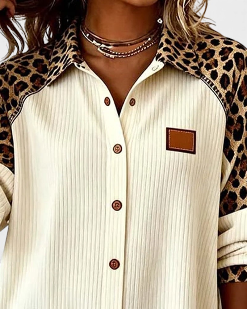 Image of Donna | Women's Leopard Print Color Block Button-Down Shirt