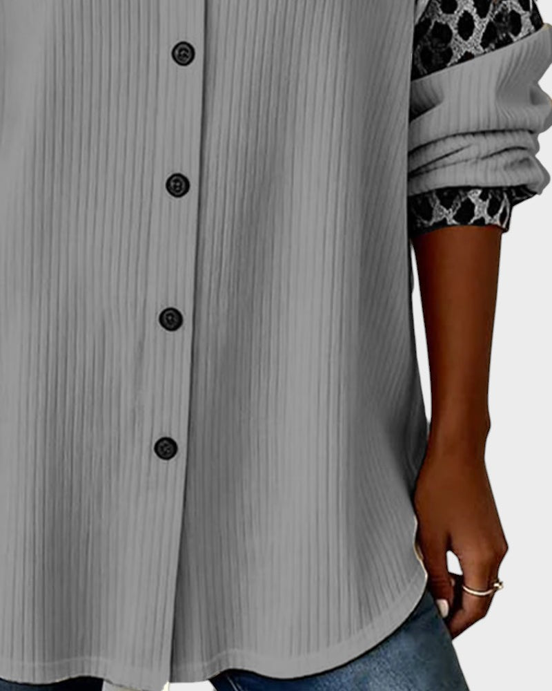 Image of Donna | Women's Leopard Print Color Block Button-Down Shirt