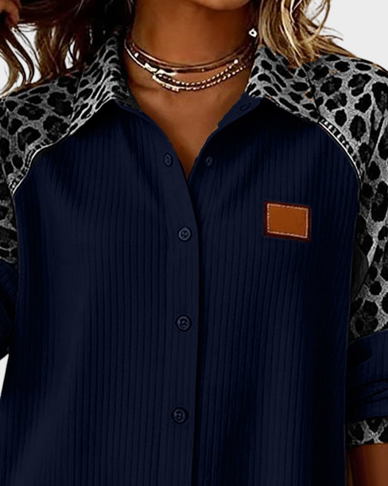 Image of Donna | Women's Leopard Print Color Block Button-Down Shirt