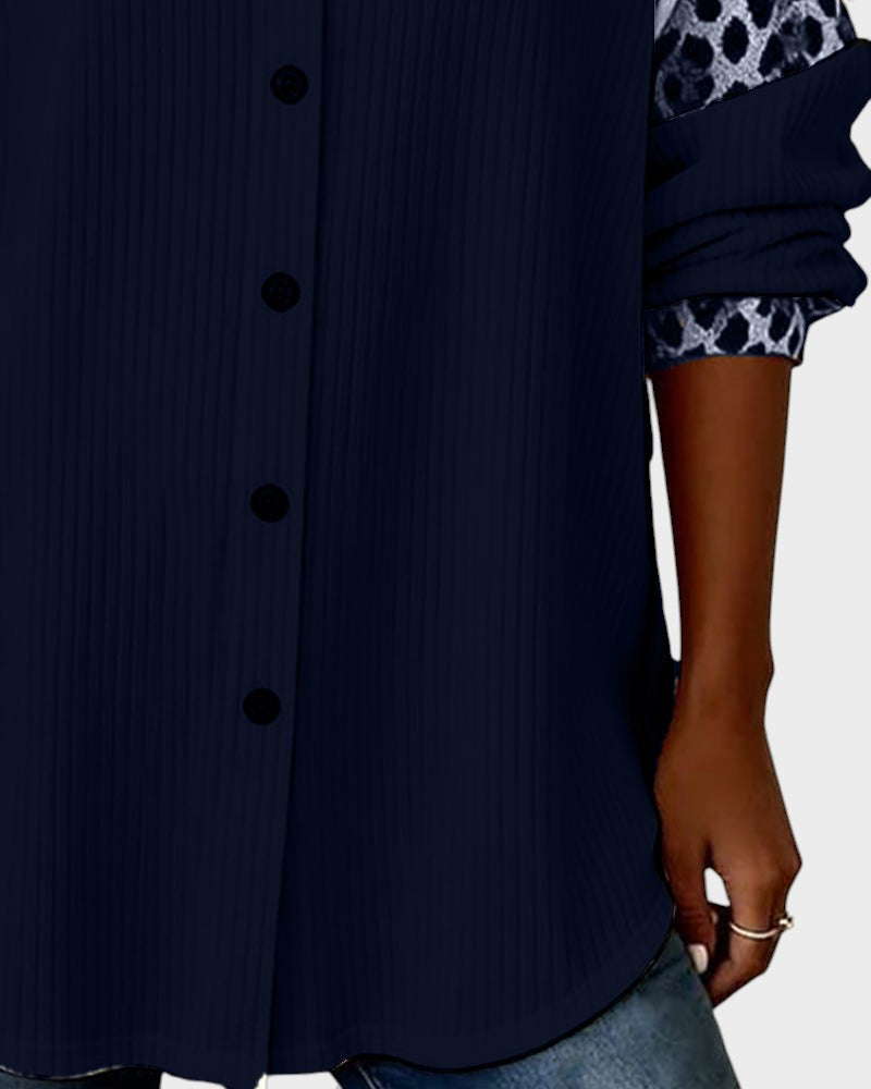 Image of Donna | Women's Leopard Print Color Block Button-Down Shirt