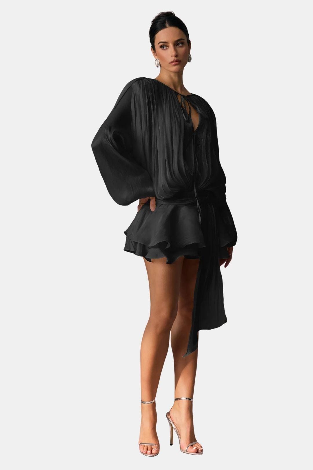 Image of Elsie | Women's Long Sleeve Mini Tie Neck Dress