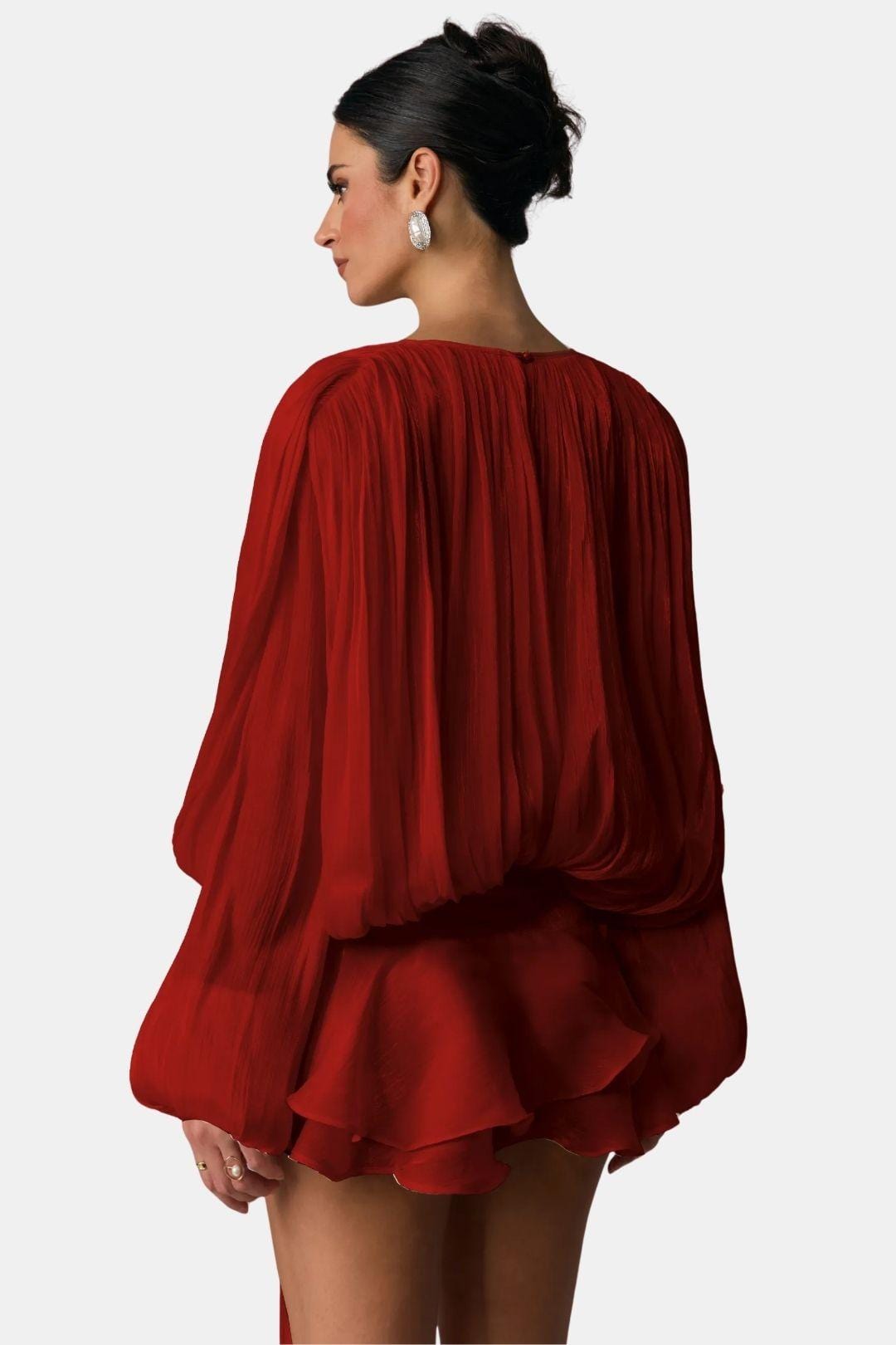 Image of Elsie | Women's Long Sleeve Mini Tie Neck Dress