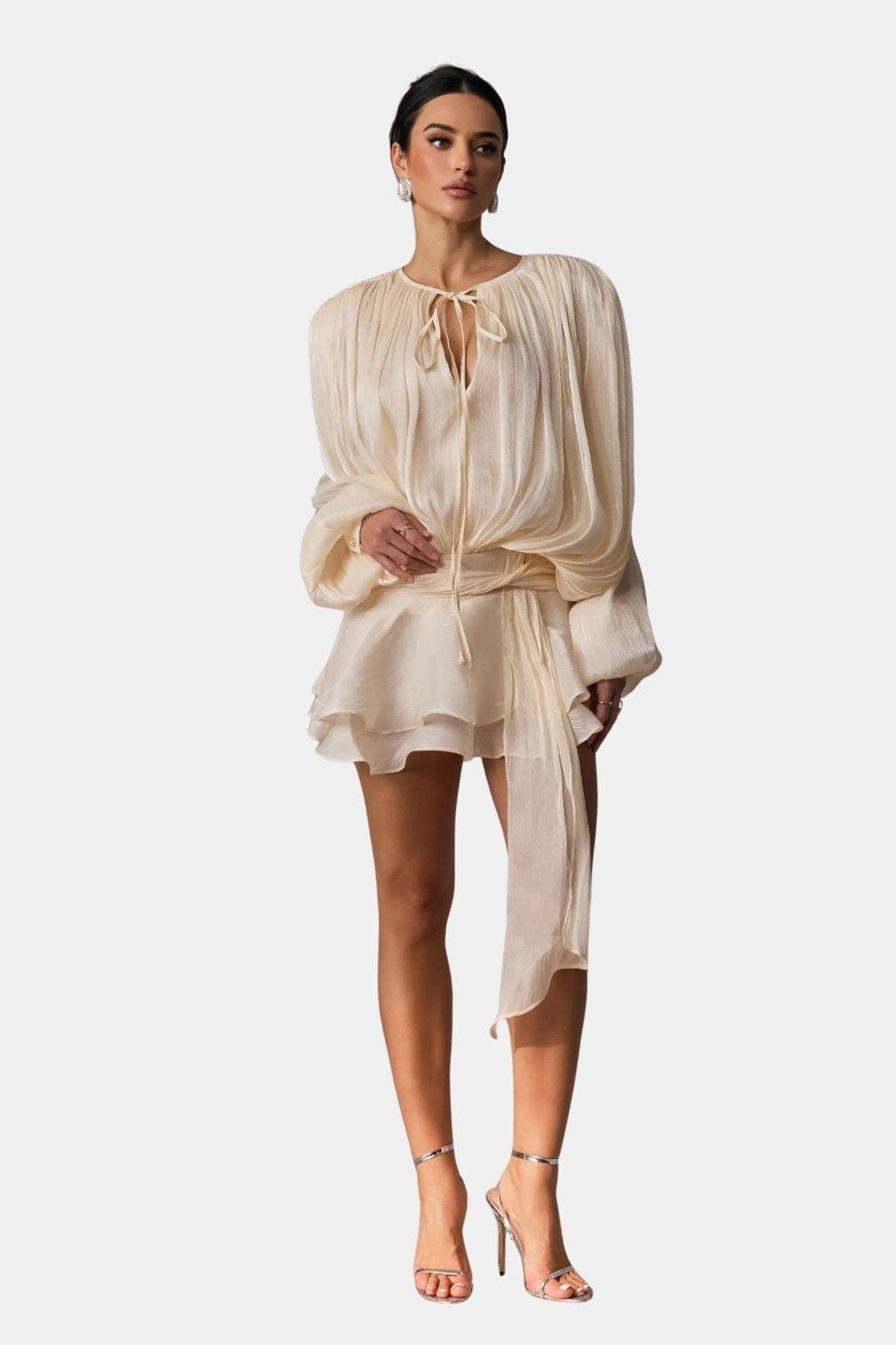 Image of Elsie | Women's Long Sleeve Mini Tie Neck Dress