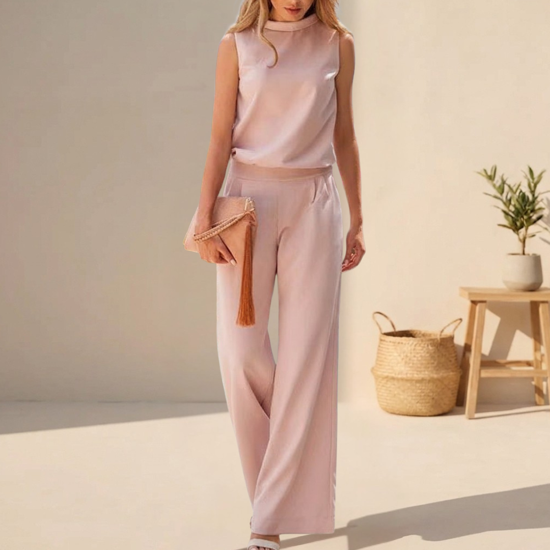 Image of Emily | Women's High-Waisted Wide Leg Pants Set