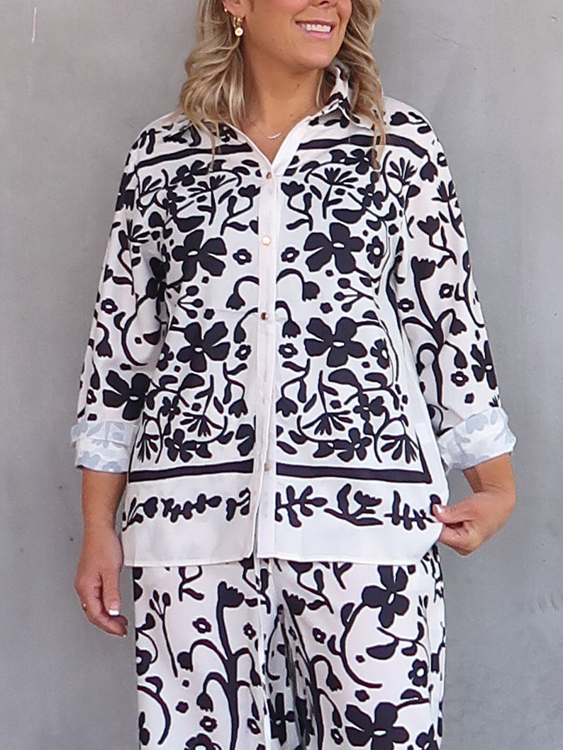 Image of Esther | Women's High Waisted Floral Print Wide Leg Pants