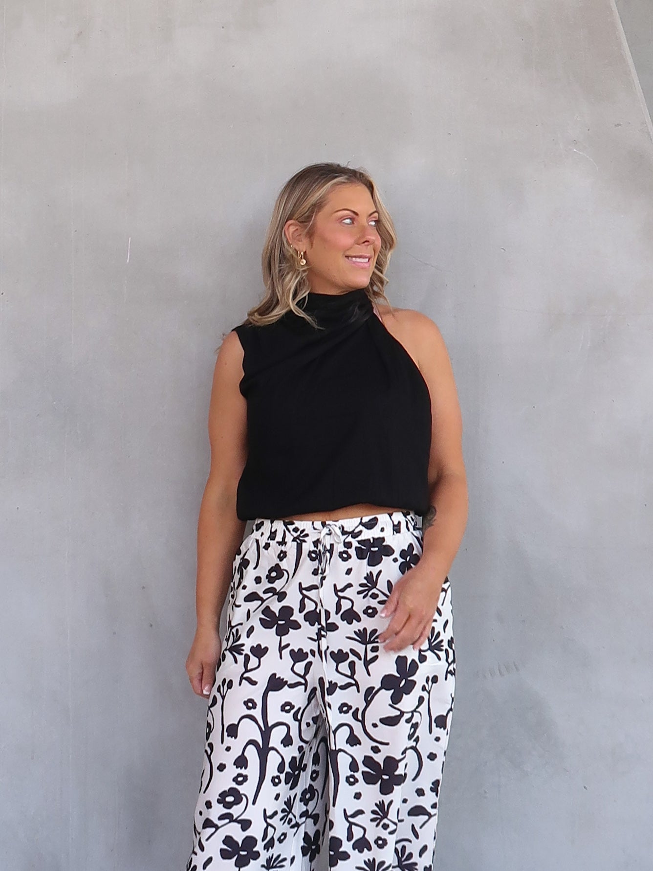 Image of Esther | Women's High Waisted Floral Print Wide Leg Pants