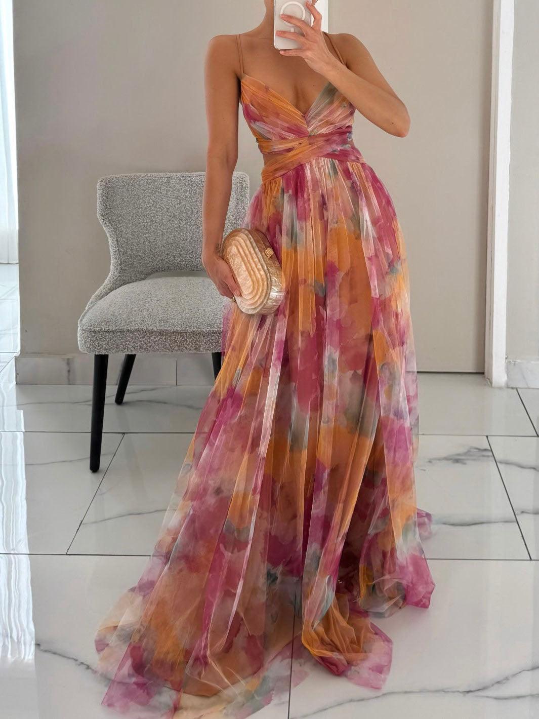 Image of Esther | Women's Spaghetti Strap Floral Maxi Dress