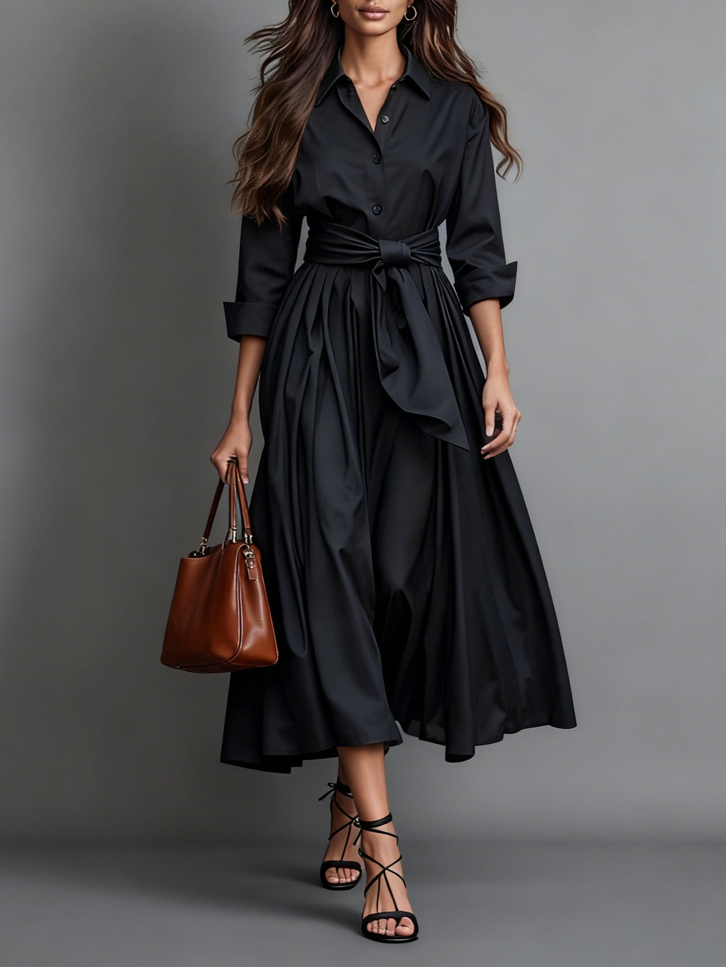 Image of Eva | Women's Long Sleeve A-Line Midi Dress