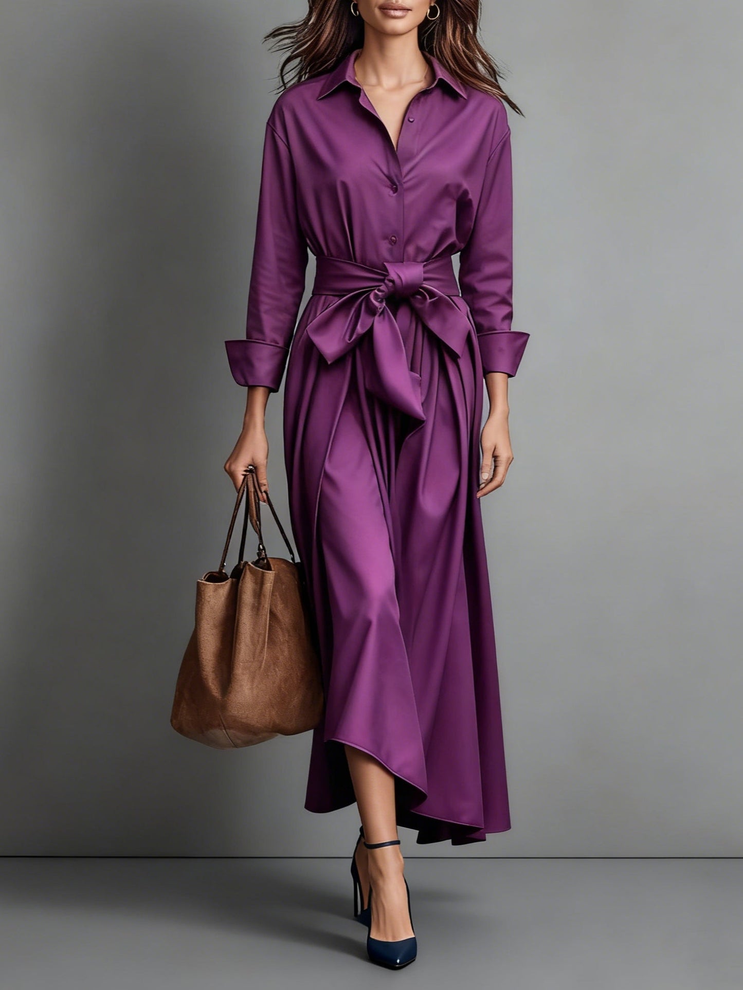 Image of Eva | Women's Long Sleeve A-Line Midi Dress