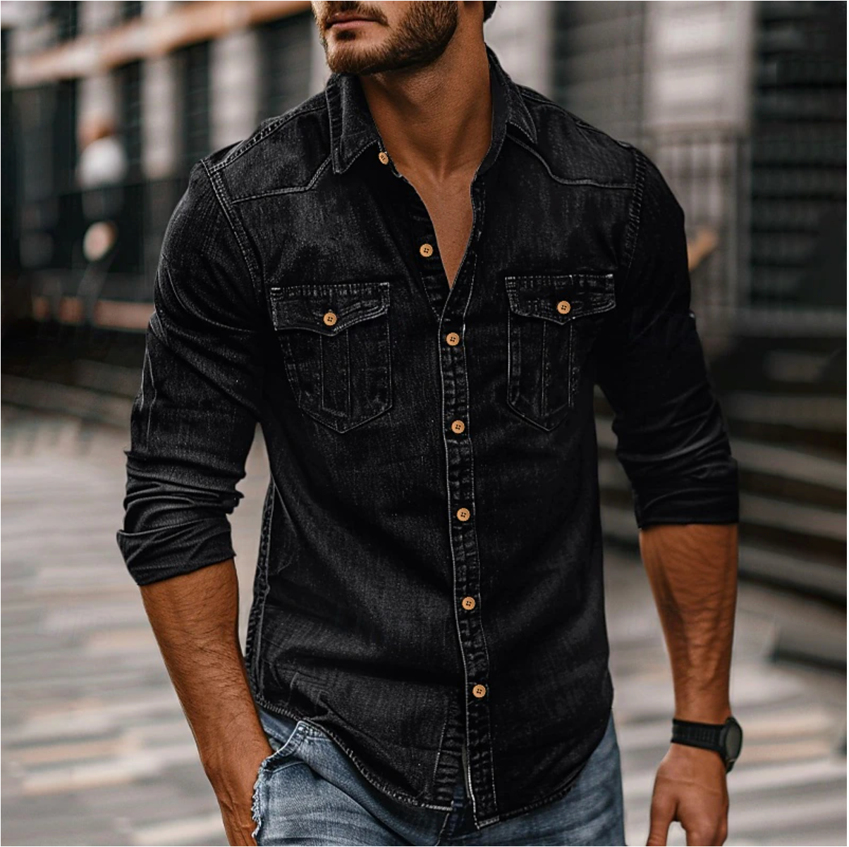 Image of Frederick | Men's Long Sleeve Denim Shirt