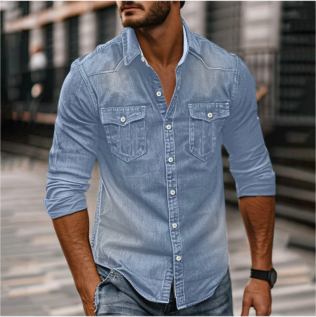 Image of Frederick | Men's Long Sleeve Denim Shirt