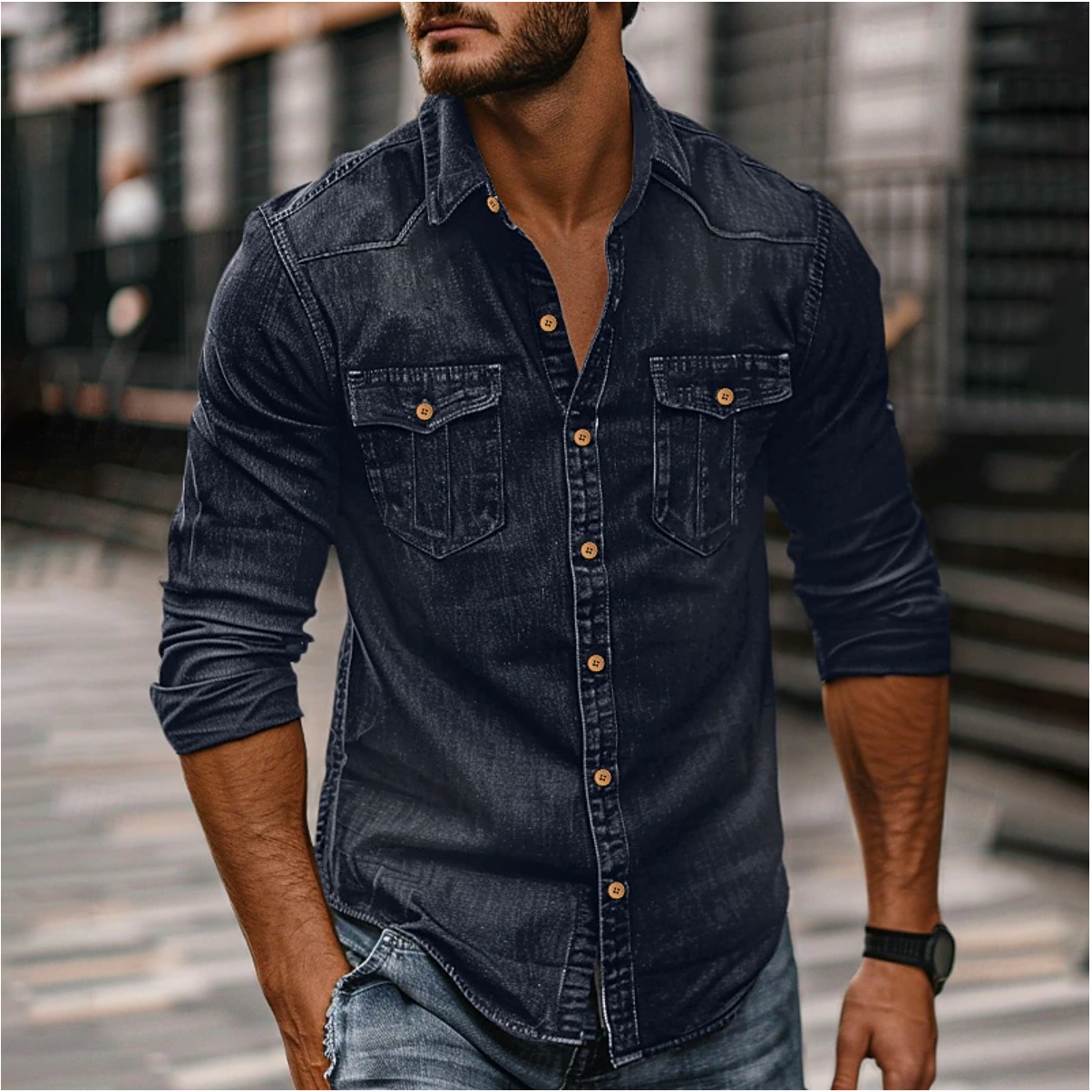 Image of Frederick | Men's Long Sleeve Denim Shirt