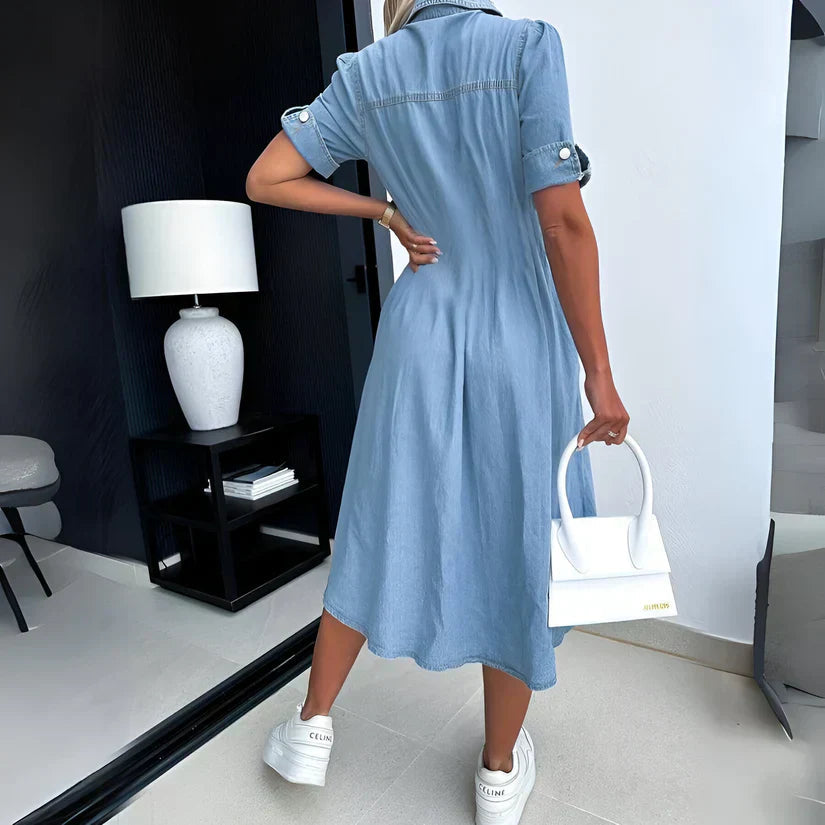 Image of Gina | Women's Button-Front Denim Midi Dress