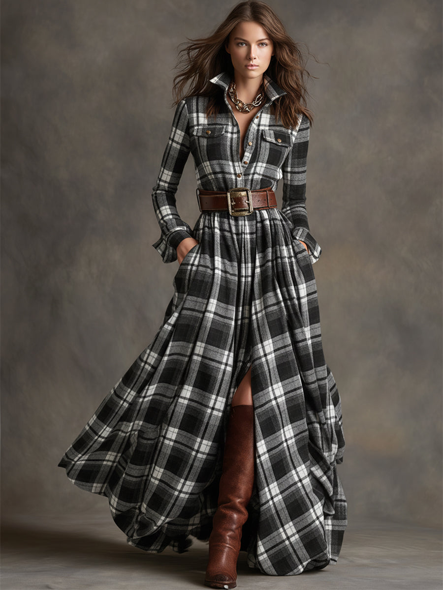 Image of Gina | Women's Long Sleeve Belted Maxi Dress
