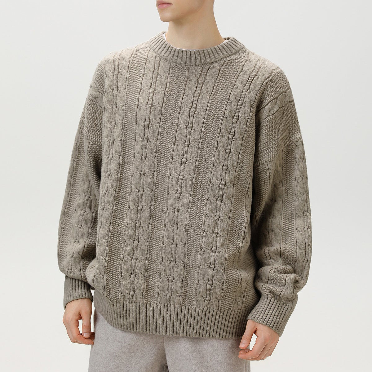 Image of Guy | Men's Cable Knit Crew Neck Sweater
