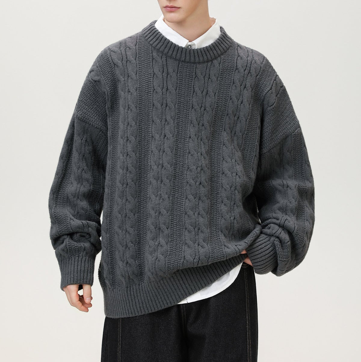 Image of Guy | Men's Cable Knit Crew Neck Sweater