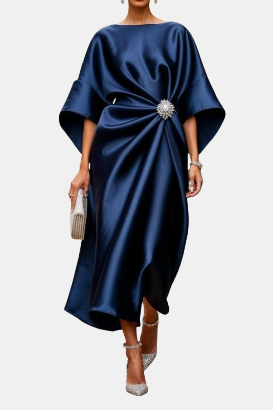 Image of Harper | Women's Wide Sleeve Draped Midi Dress