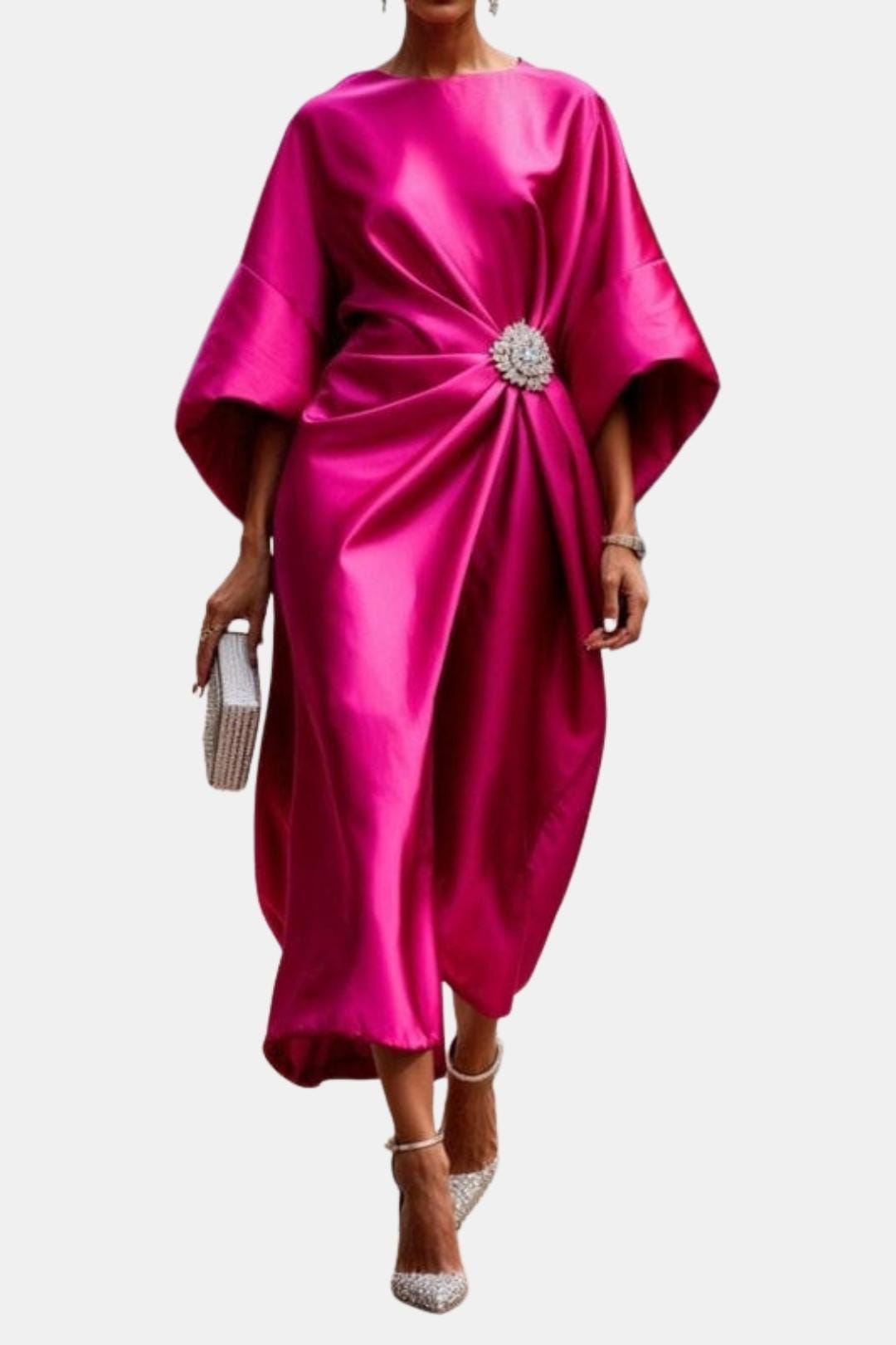 Image of Harper | Women's Wide Sleeve Draped Midi Dress