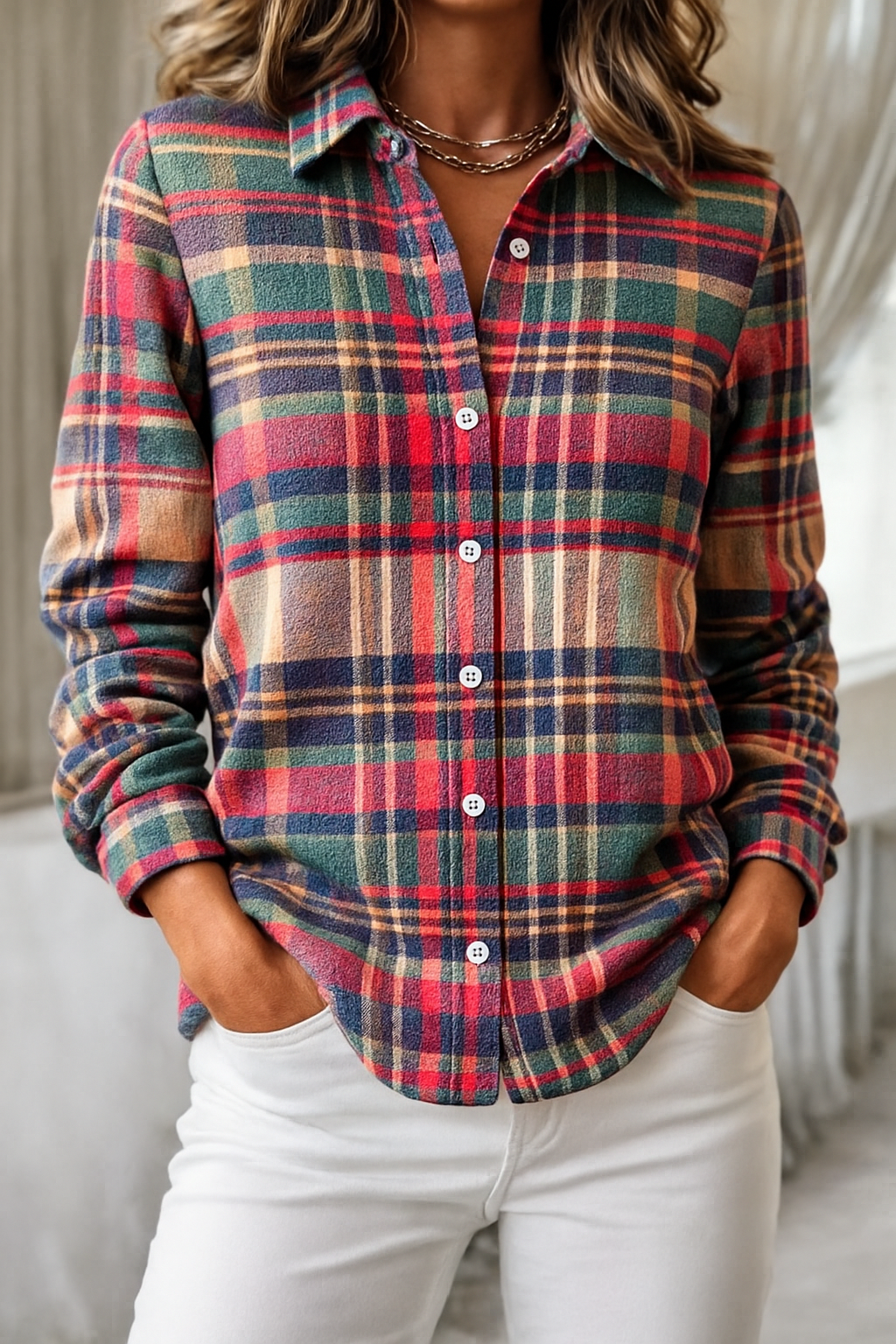 Image of Ivy | Women's Button-Down Plaid Blouse