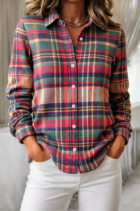 Image of Ivy | Women's Button-Down Plaid Blouse
