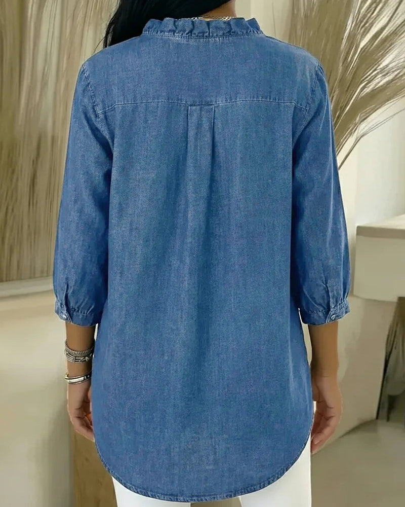 Image of Jane | Women's Button-Down Ruffle Trim Blouse