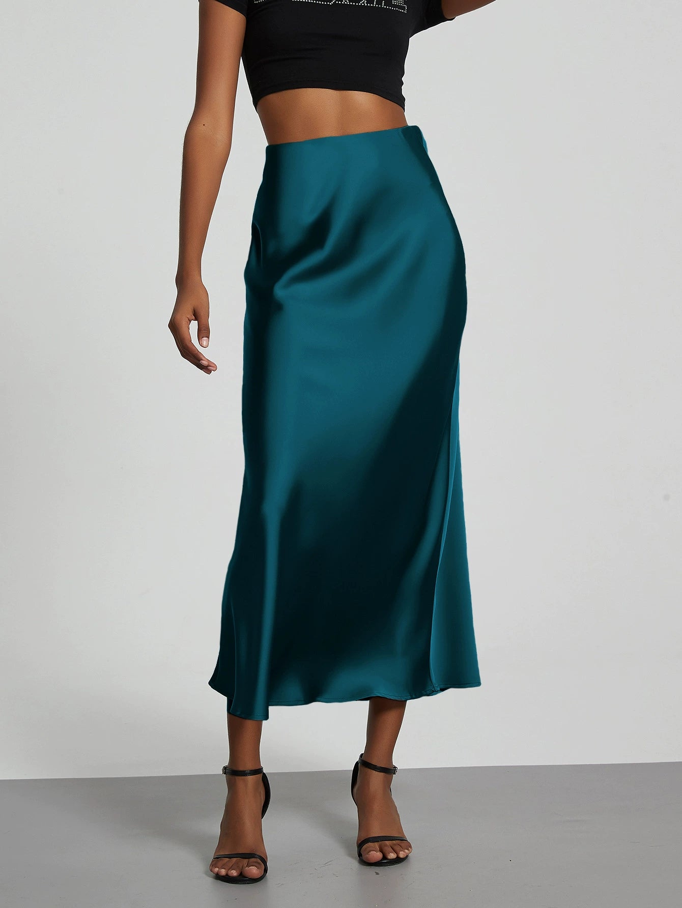 Image of Jane | Women's High-Waisted Slip Midi Skirt