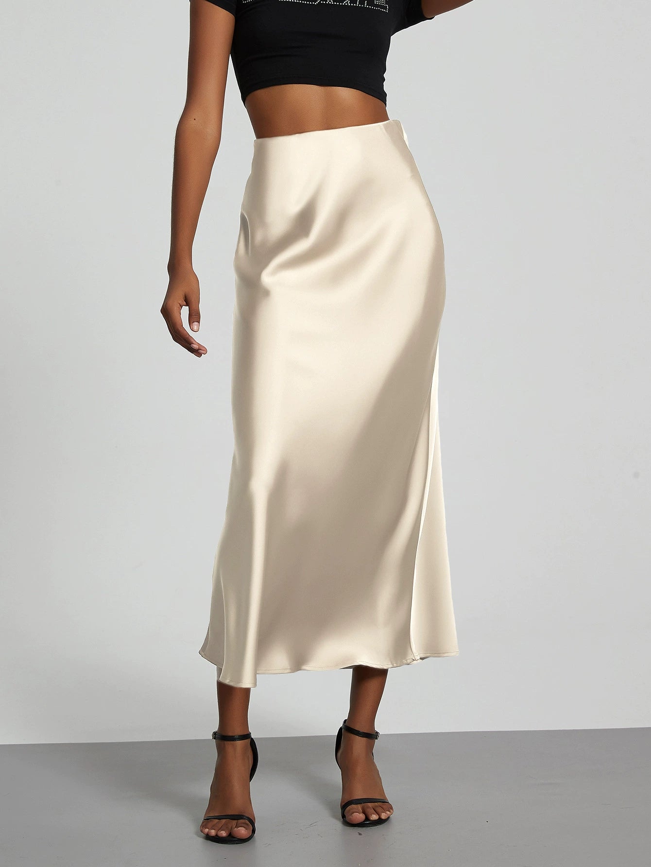 Image of Jane | Women's High-Waisted Slip Midi Skirt