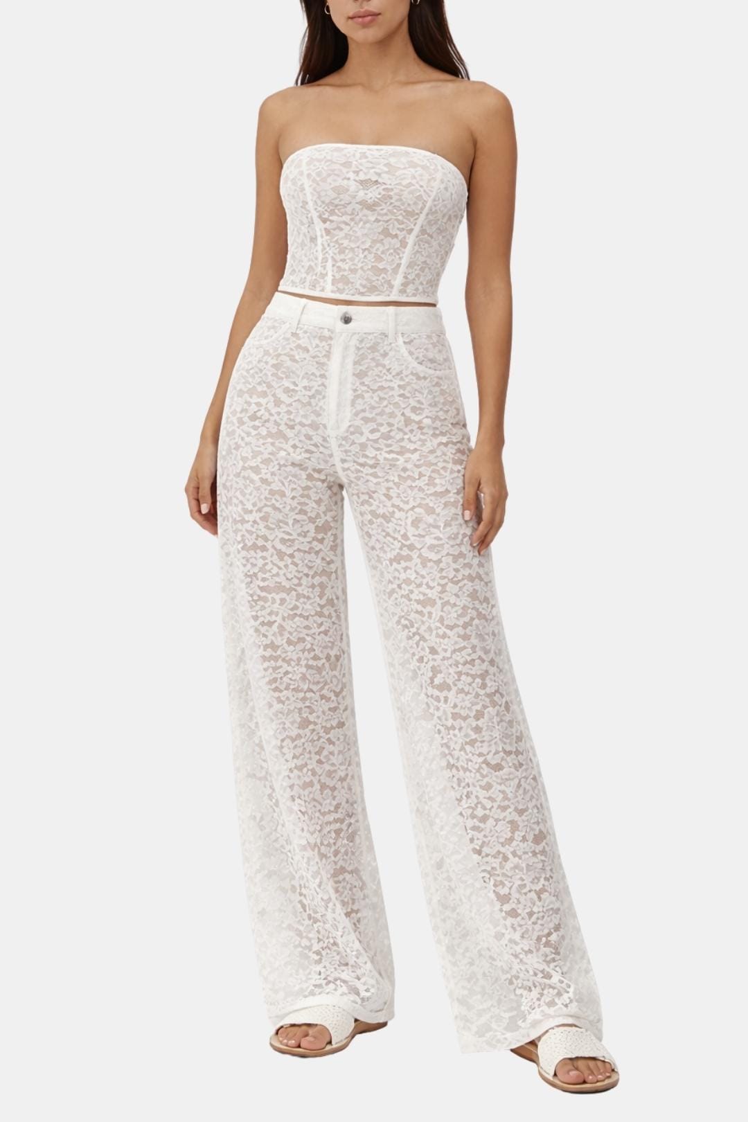 Image of Janet | Women's High-Waisted Lace Flare Pants