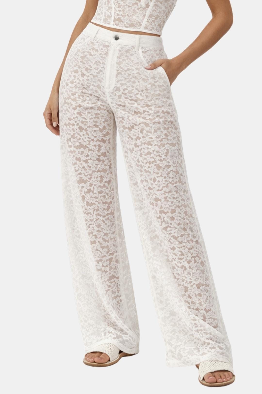 Image of Janet | Women's High-Waisted Lace Flare Pants