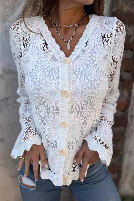 Image of Janice | Women's Button-Front Crochet Cardigan