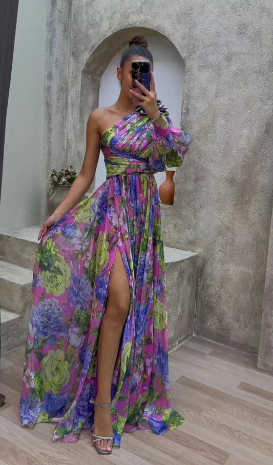 Image of Janine | Women's One Shoulder Floral Maxi Dress
