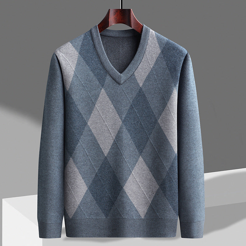 Image of Jared | Men's V-Neck Argyle Sweater
